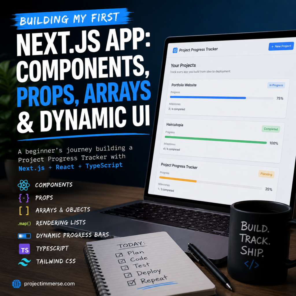 Building a Next.js Project Progress Tracker while learning React components, props, arrays, TypeScript, and dynamic UI