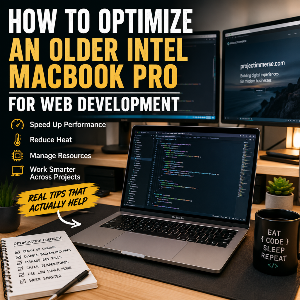 2019 Intel MacBook Pro web development setup with multiple monitors and performance optimization tips
