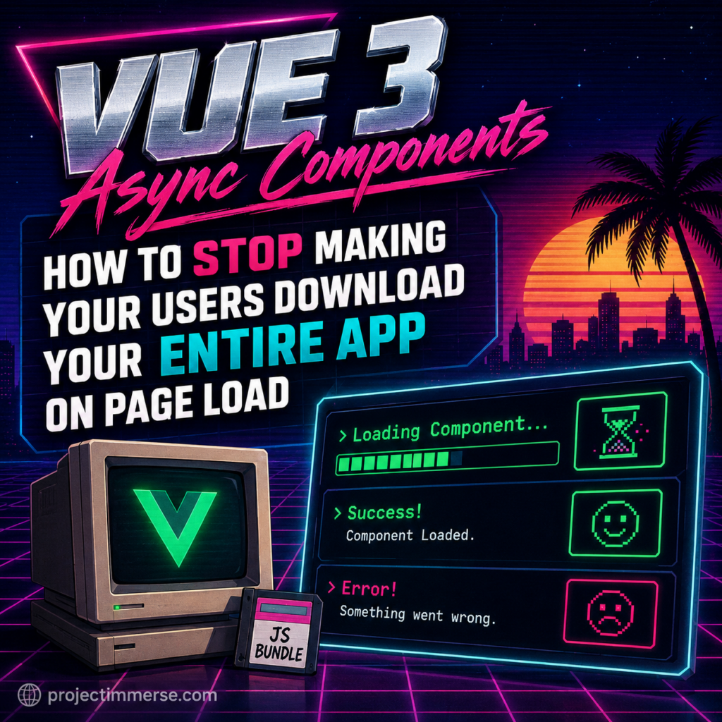 Vue 3 async components tutorial showing lazy loading, loading states, and reduced JavaScript bundle size